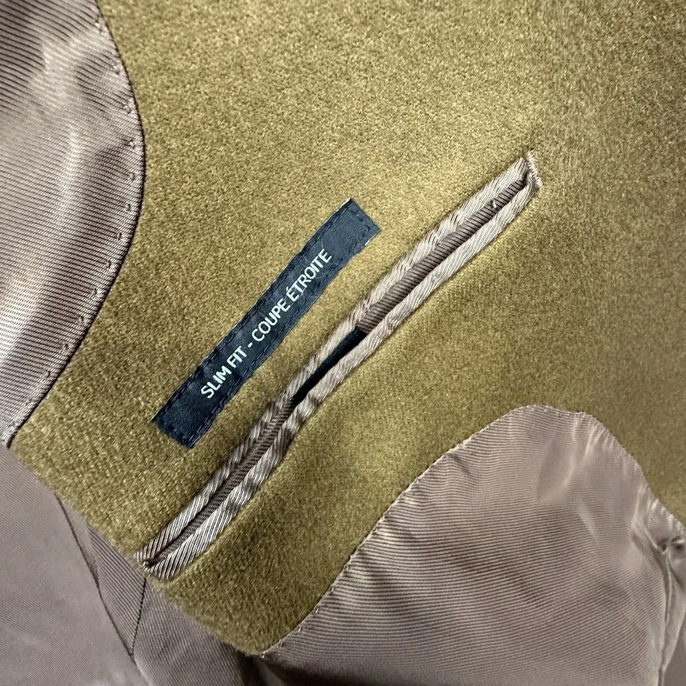 Saks Fifth Avenue Blazer Men's 50R Slim Brown 100% Cashmere Wool Single Breasted